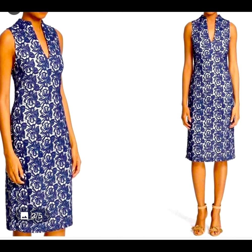 Alice + Olivia Blue and White Lace Dress